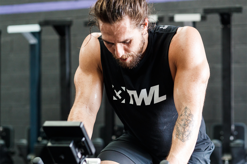 athlete on stationary bike